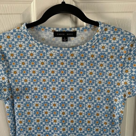 Faded Rose Retro Daisy Crop Top, Sz Large - Picture 3 of 12